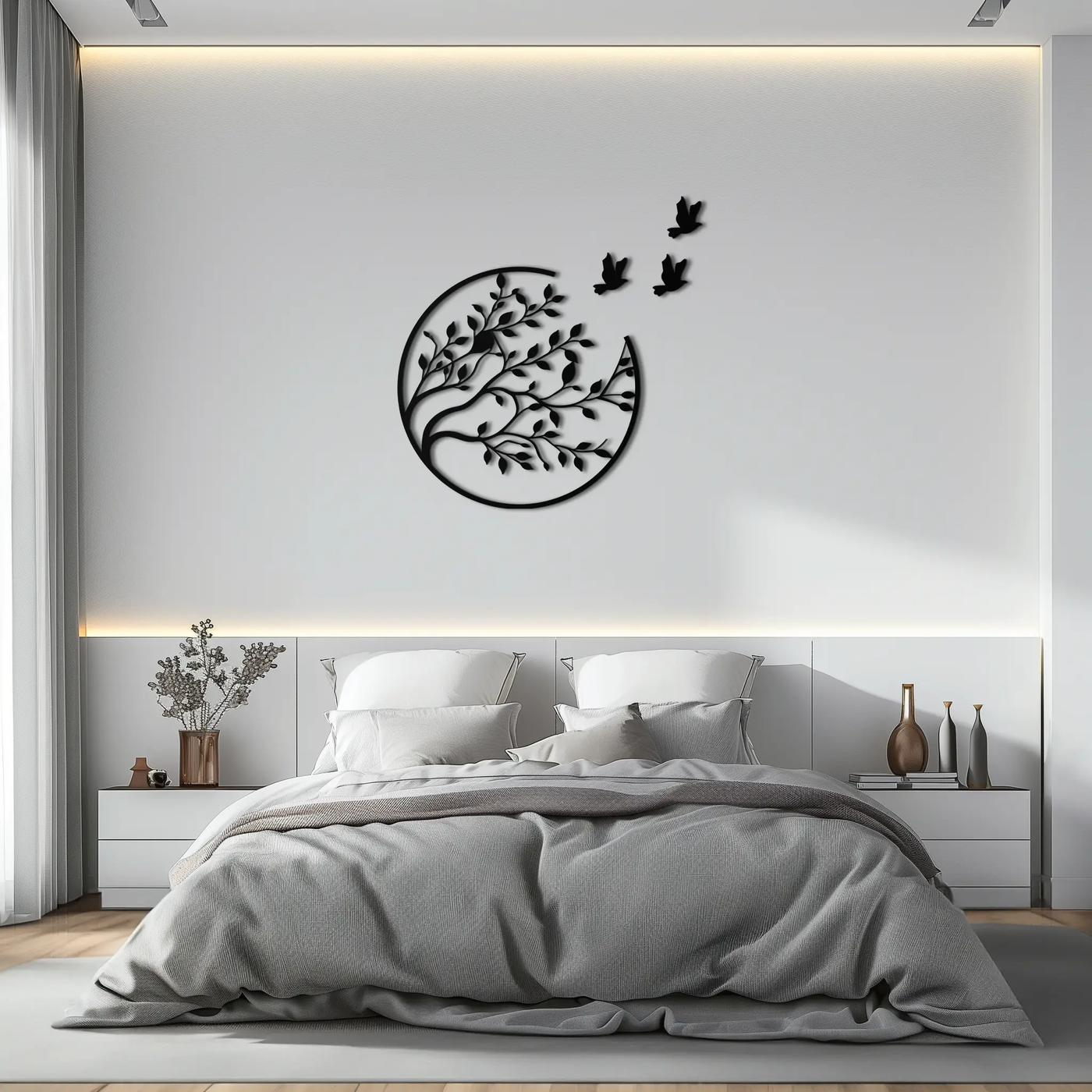 Flying Birds from Branch Metal Wall Art – Nature-Inspired Silhouette Steel Decor for Elegant Interiors- KAF343 by Enova Art