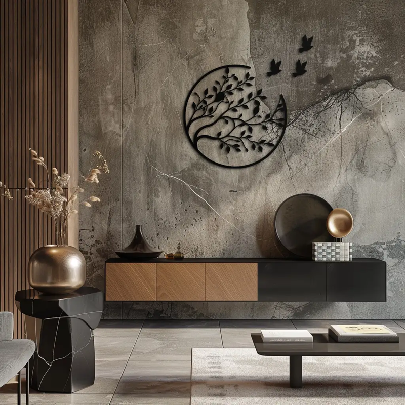 Flying Birds from Branch Metal Wall Art – Nature-Inspired Silhouette Steel Decor for Elegant Interiors- KAF343 by Enova Art