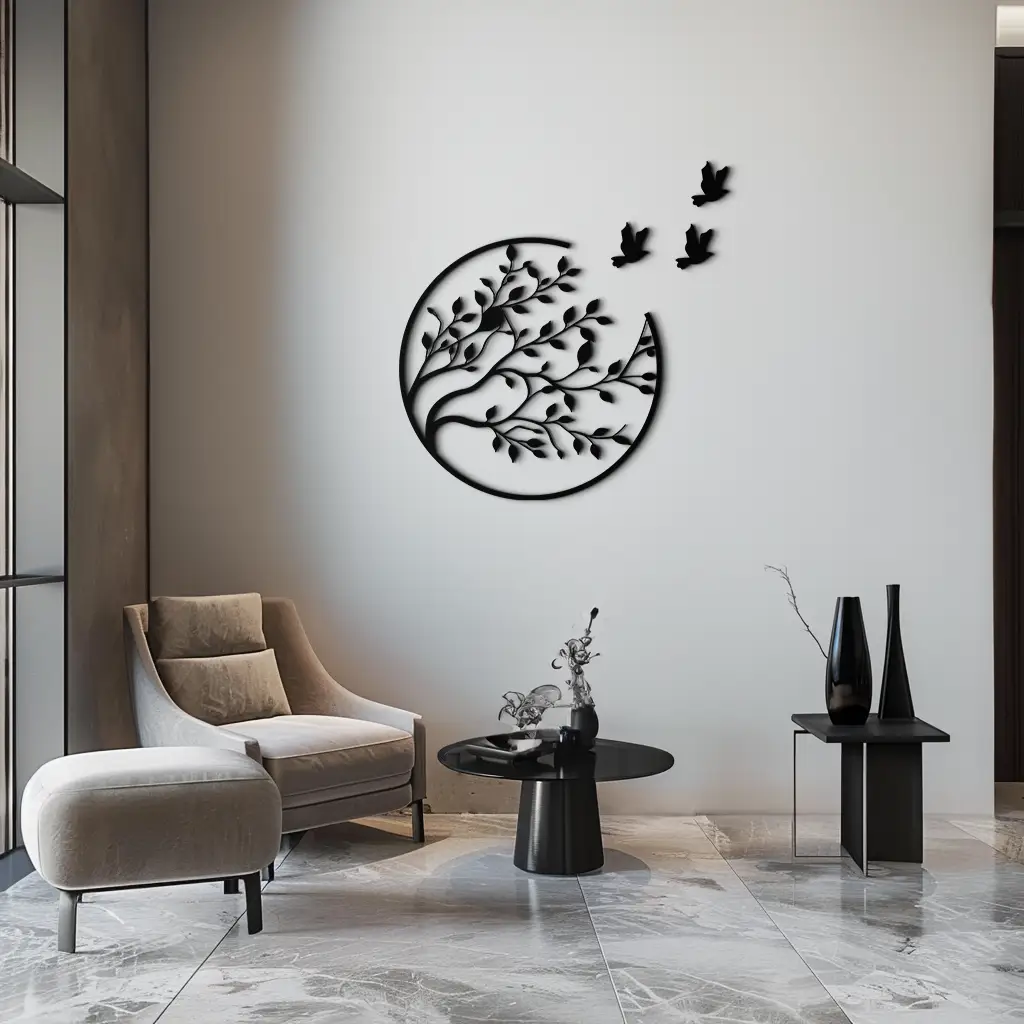 Flying Birds from Branch Metal Wall Art – Nature-Inspired Silhouette Steel Decor for Elegant Interiors- KAF343 by Enova Art