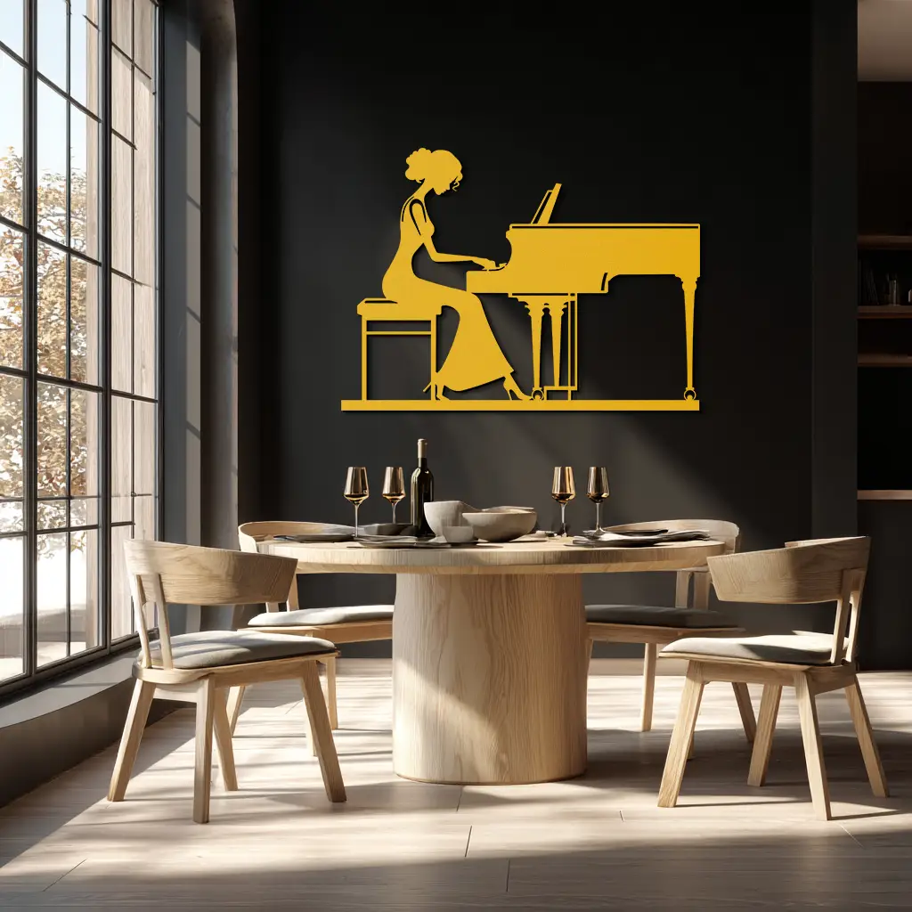 Pianist Woman Metal Wall Art – Elegant Music-Inspired Steel Silhouette for Modern Home Decor- KAF345 by Enova Art
