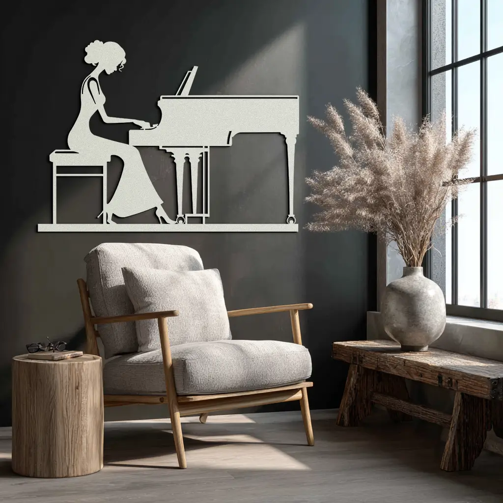 Pianist Woman Metal Wall Art – Elegant Music-Inspired Steel Silhouette for Modern Home Decor- KAF345 by Enova Art