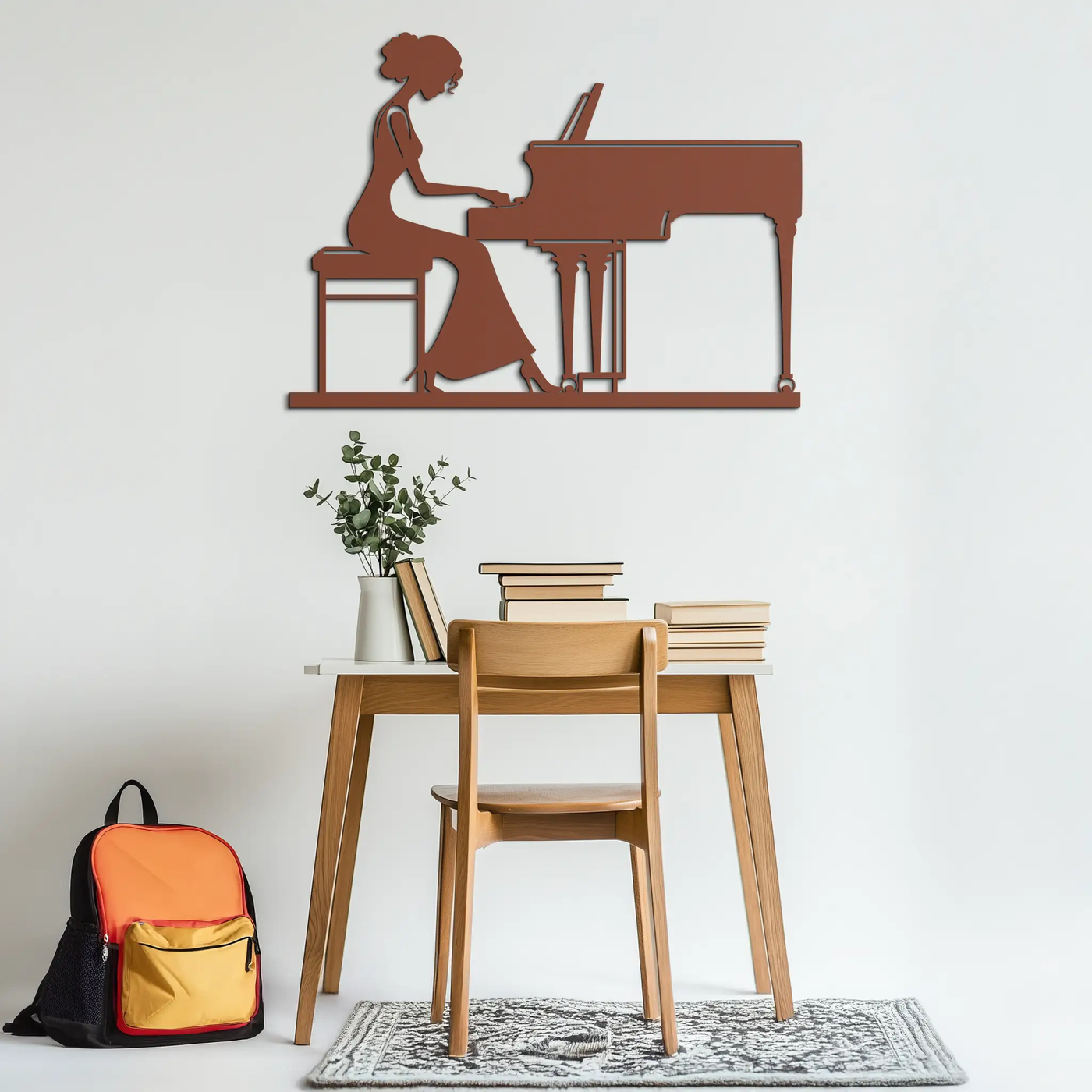 Pianist Woman Metal Wall Art – Elegant Music-Inspired Steel Silhouette for Modern Home Decor- KAF345 by Enova Art
