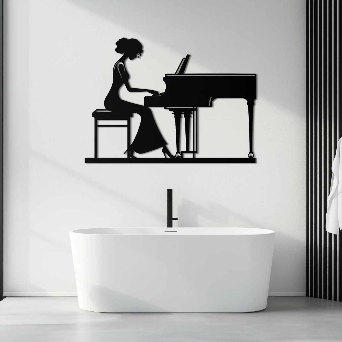 Pianist Woman Metal Wall Art – Elegant Music-Inspired Steel Silhouette for Modern Home Decor- KAF345 by Enova Art