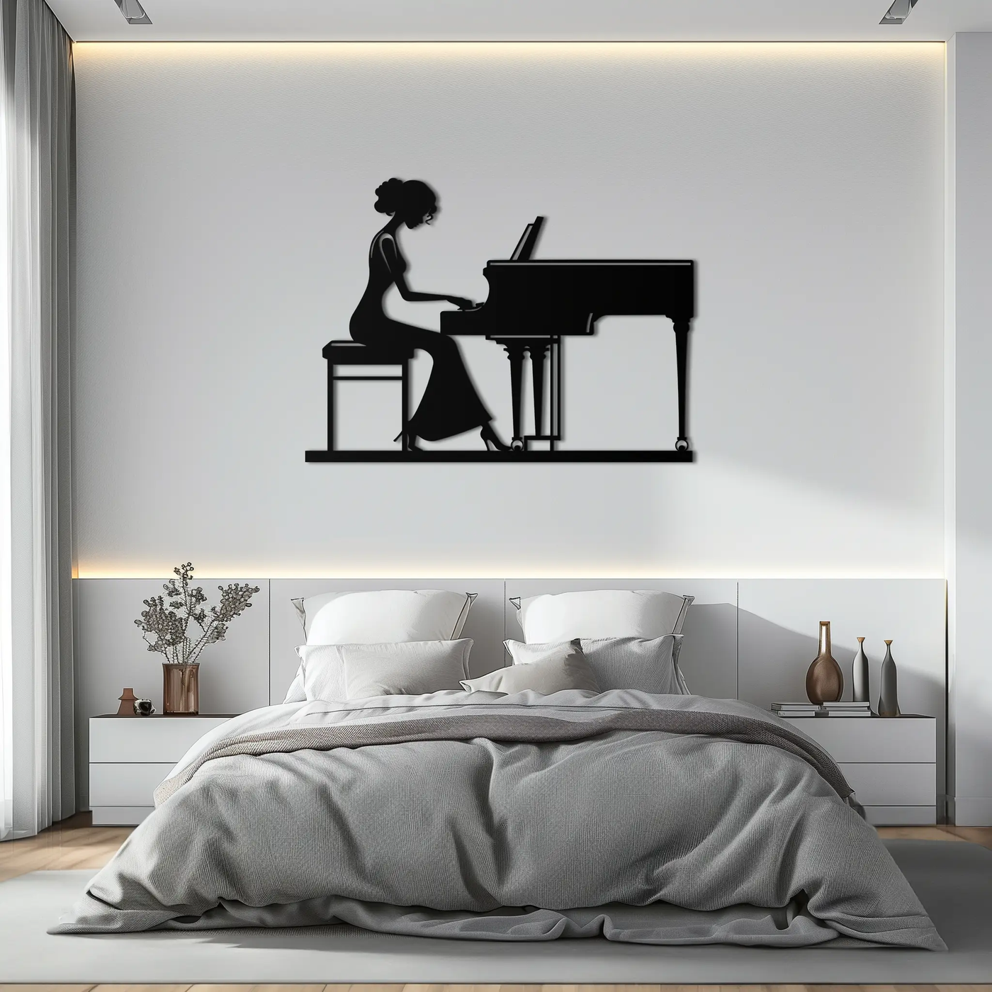 Pianist Woman Metal Wall Art – Elegant Music-Inspired Steel Silhouette for Modern Home Decor- KAF345 by Enova Art