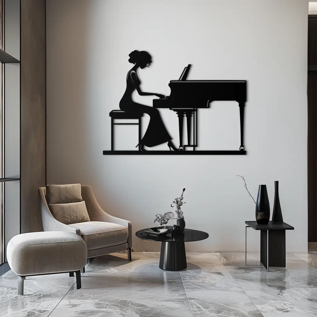 Pianist Woman Metal Wall Art – Elegant Music-Inspired Steel Silhouette for Modern Home Decor- KAF345 by Enova Art