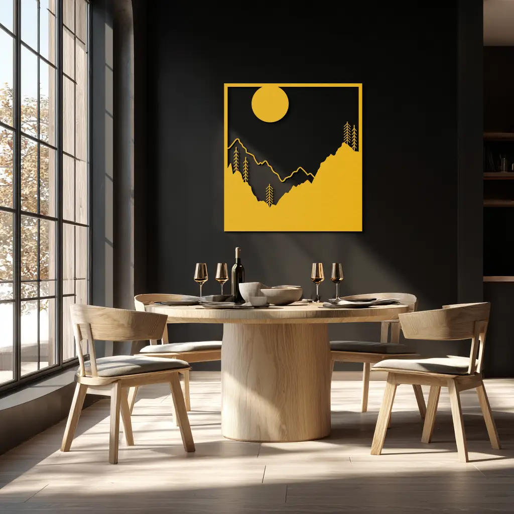 Moonlit Mountain Landscape Metal Wall Art – Modern Square Forest Scene Silhouette for Rustic Nature Decor- KAF346 by Enova Art