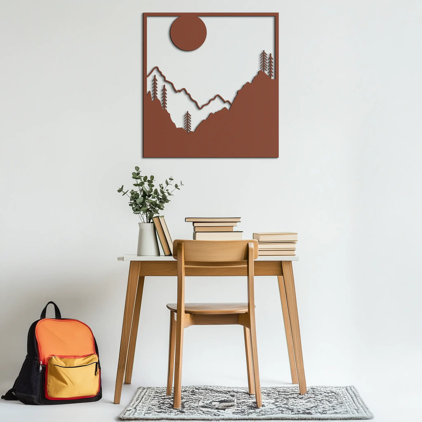 Moonlit Mountain Landscape Metal Wall Art – Modern Square Forest Scene Silhouette for Rustic Nature Decor- KAF346 by Enova Art