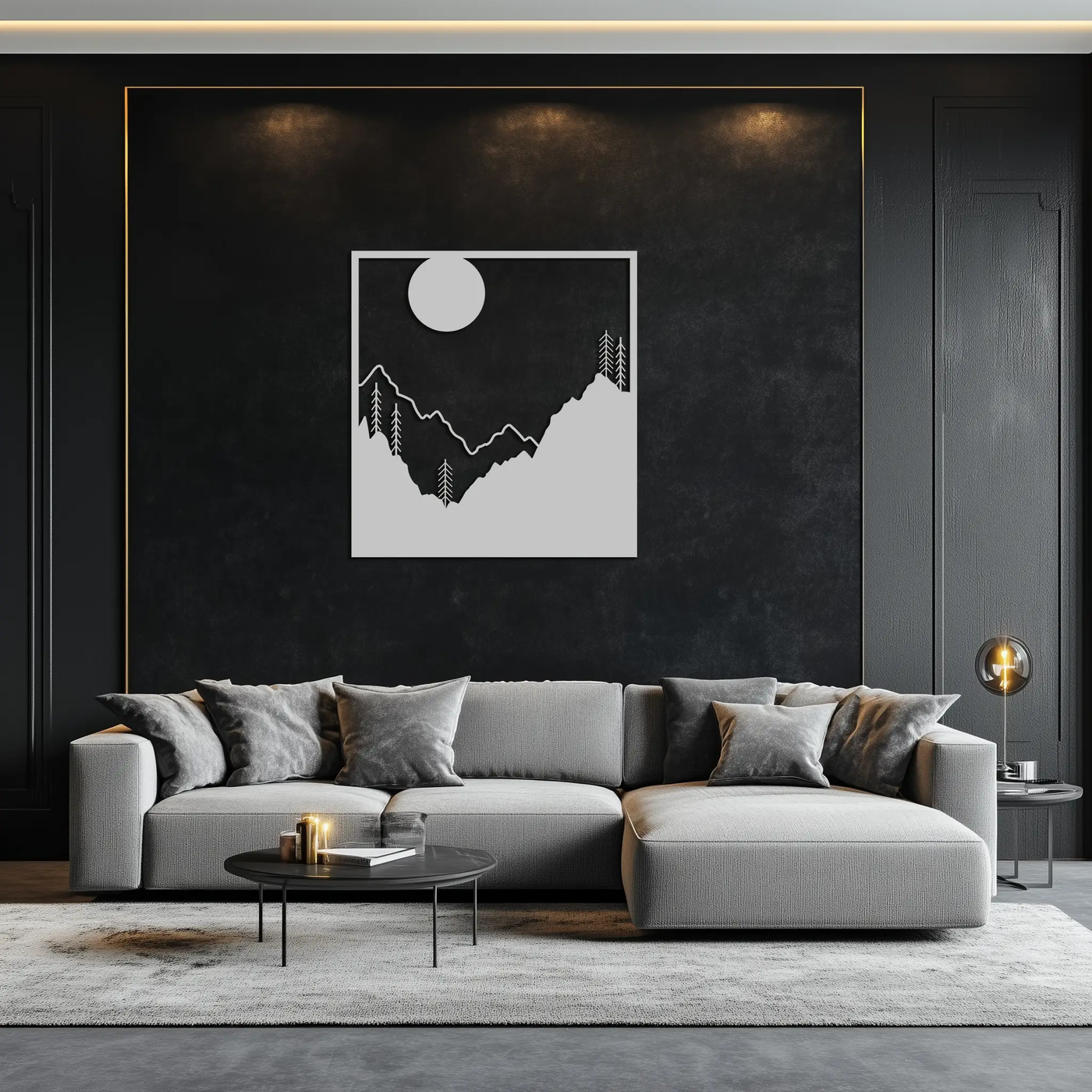 Moonlit Mountain Landscape Metal Wall Art – Modern Square Forest Scene Silhouette for Rustic Nature Decor- KAF346 by Enova Art
