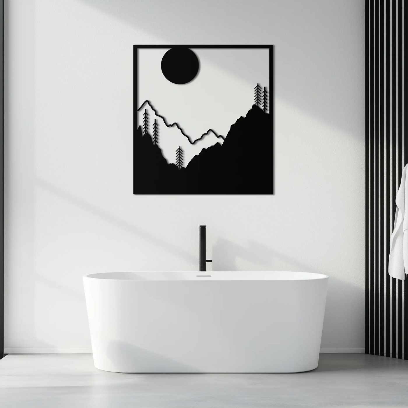 Moonlit Mountain Landscape Metal Wall Art – Modern Square Forest Scene Silhouette for Rustic Nature Decor- KAF346 by Enova Art