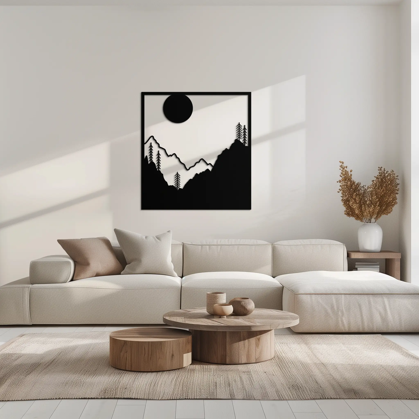 Moonlit Mountain Landscape Metal Wall Art – Modern Square Forest Scene Silhouette for Rustic Nature Decor- KAF346 by Enova Art