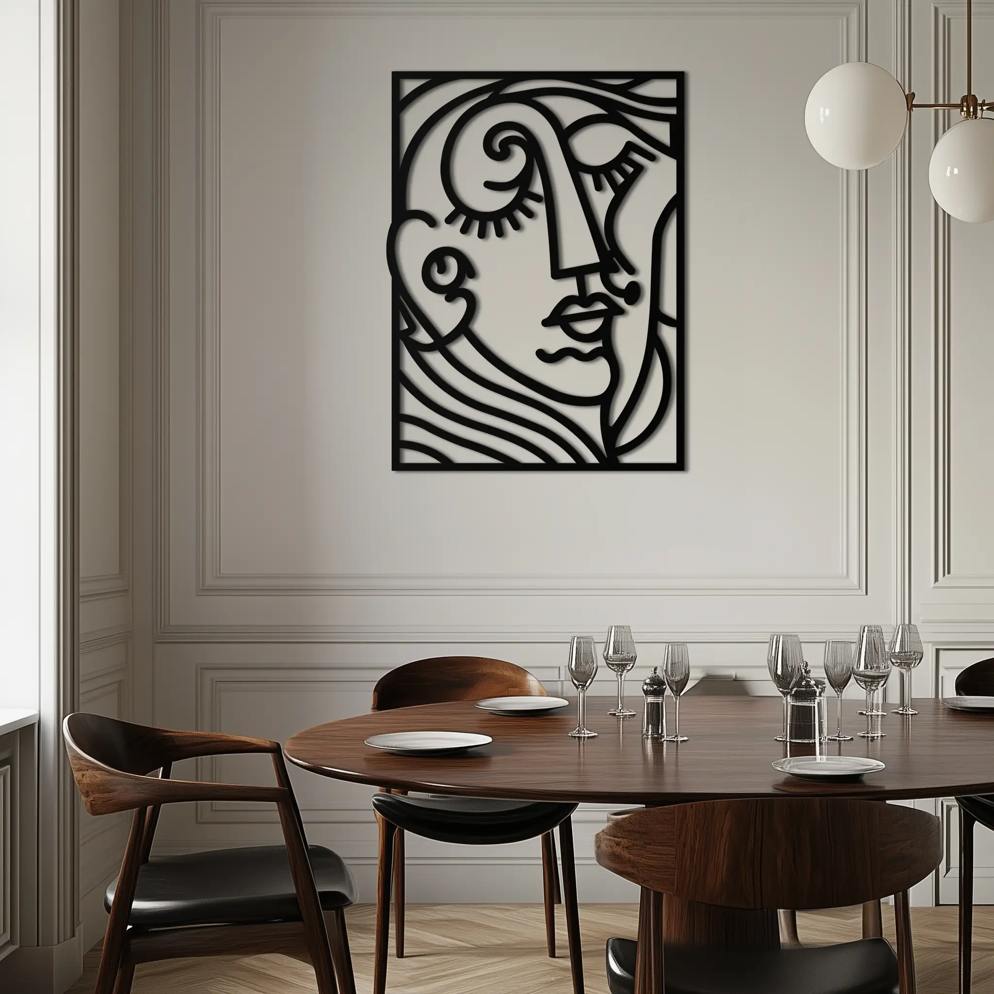 Abstract Face Silhouette Metal Wall Art – Modern Minimalist Line Art for Contemporary Interiors- KAF348 by Enova Art