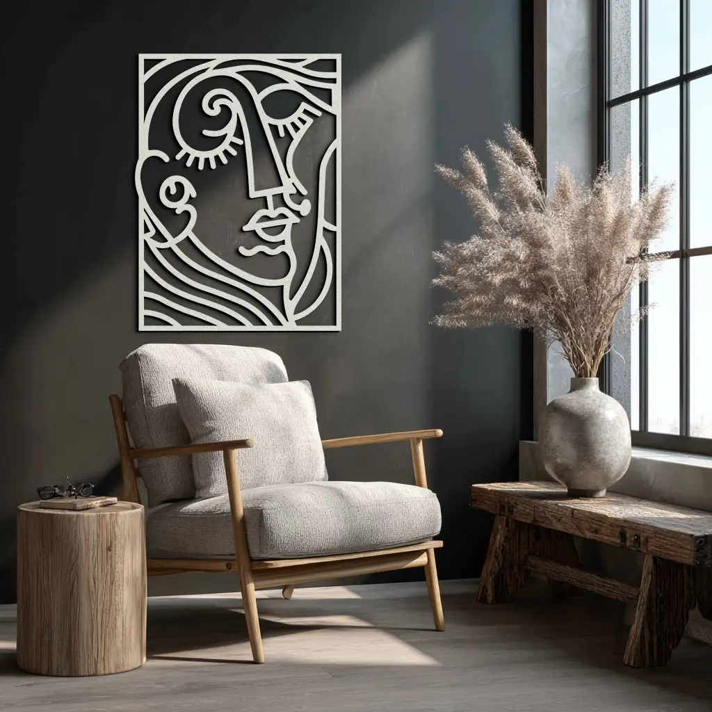 Abstract Face Silhouette Metal Wall Art – Modern Minimalist Line Art for Contemporary Interiors- KAF348 by Enova Art