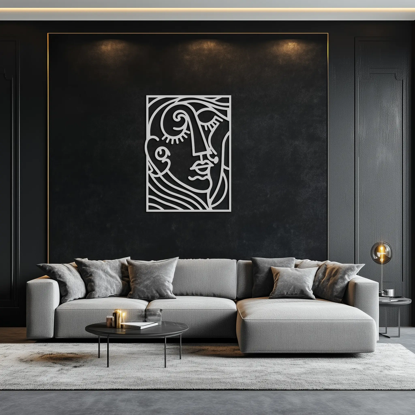 Abstract Face Silhouette Metal Wall Art – Modern Minimalist Line Art for Contemporary Interiors- KAF348 by Enova Art