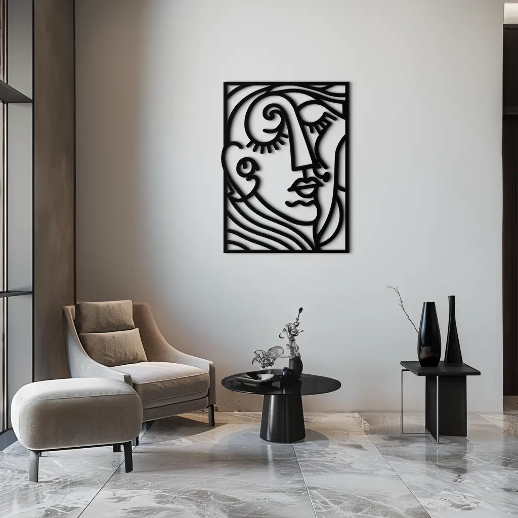 Abstract Face Silhouette Metal Wall Art – Modern Minimalist Line Art for Contemporary Interiors- KAF348 by Enova Art