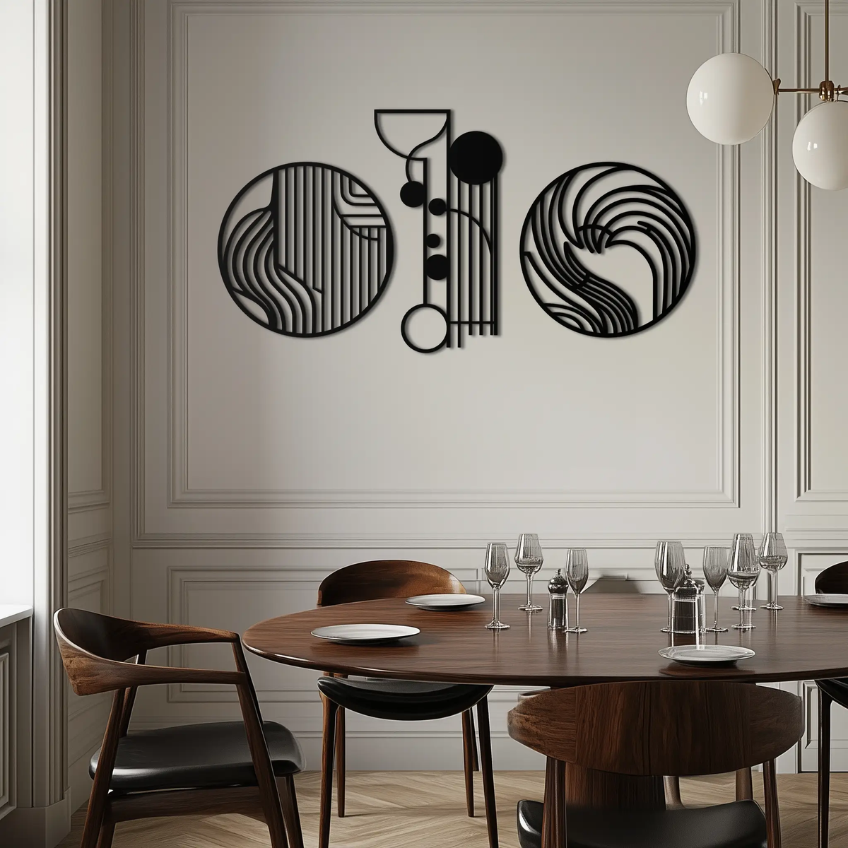 Abstract Geometric Trio Metal Wall Art – Modern Circle and Line Patterned Minimalist Steel Decor Set- KAF351 by Enova Art