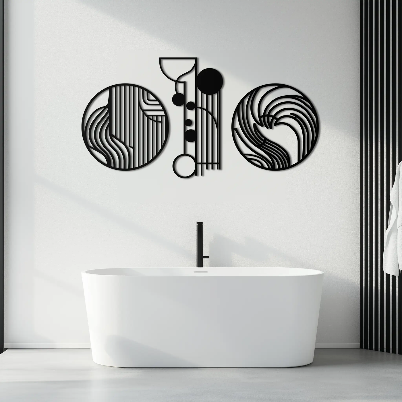 Abstract Geometric Trio Metal Wall Art – Modern Circle and Line Patterned Minimalist Steel Decor Set- KAF351 by Enova Art