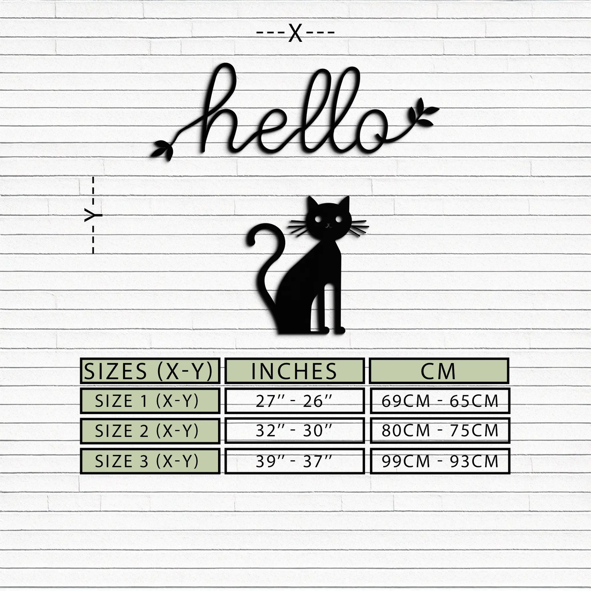 Hello Cat Metal Wall Art – Whimsical Welcome Sign with Cat Silhouette for Entryway or Living Room- KAF352 by Enova Art