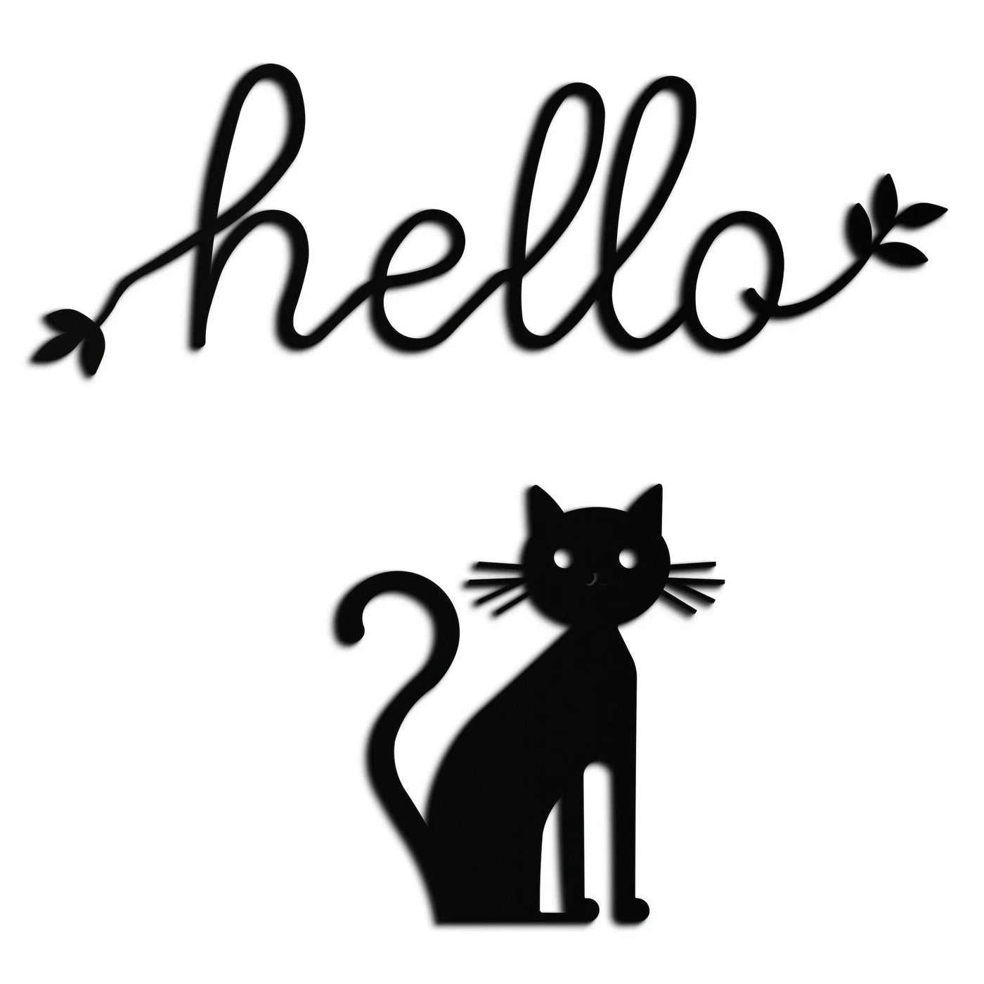 Hello Cat Metal Wall Art – Whimsical Welcome Sign with Cat Silhouette for Entryway or Living Room- KAF352 by Enova Art