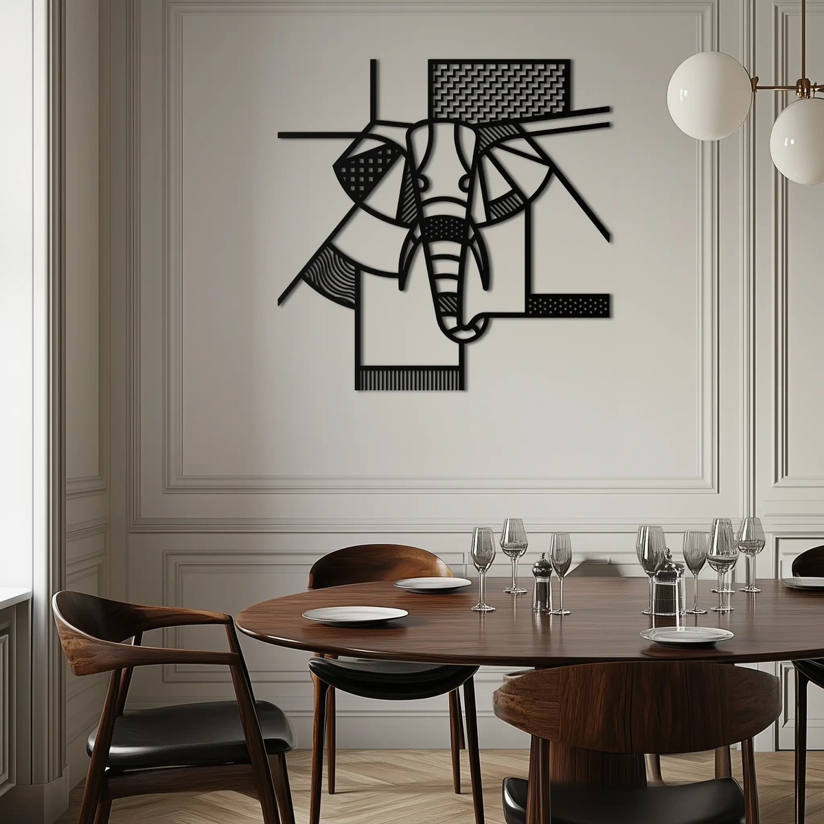 Geometric Elephant Metal Wall Art – Abstract Safari Animal Silhouette for Modern Interiors- KAF353 by Enova Art