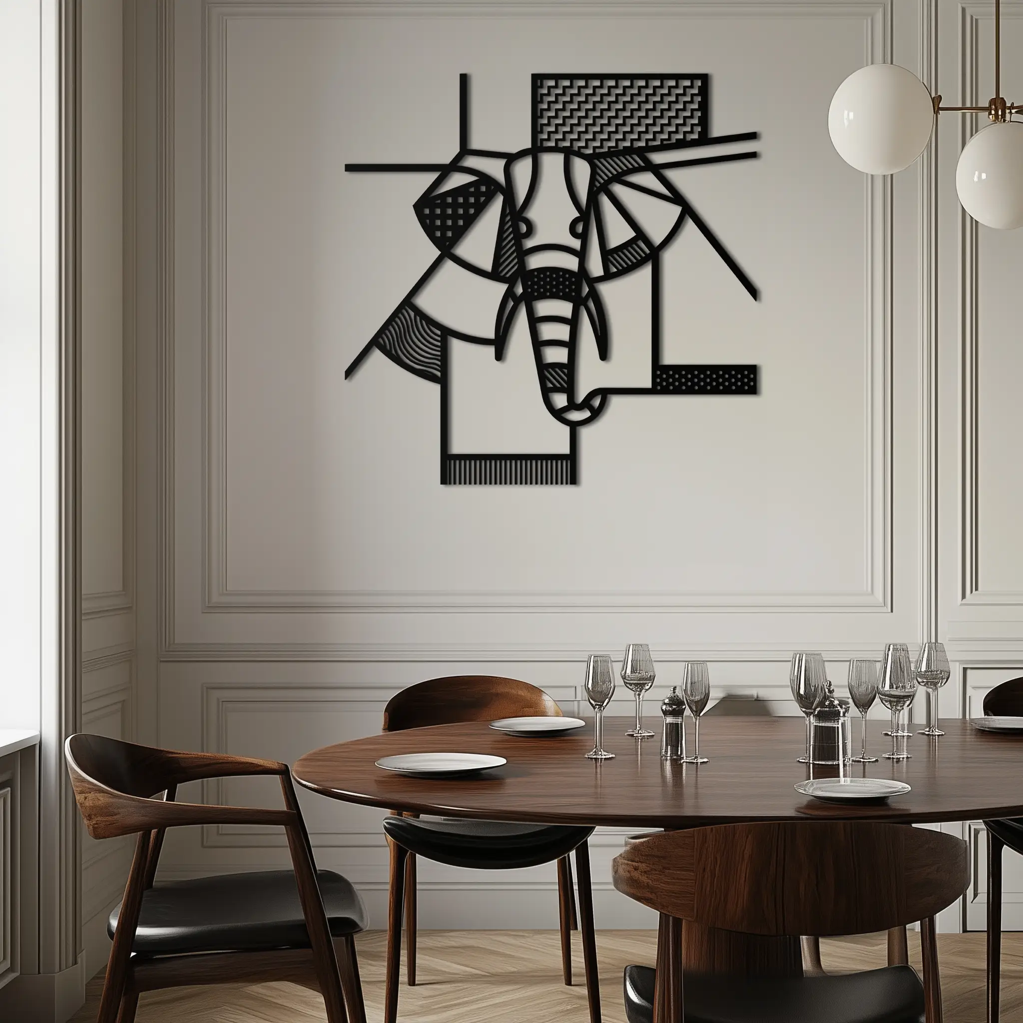 Geometric Elephant Metal Wall Art – Abstract Safari Animal Silhouette for Modern Interiors- KAF353 by Enova Art