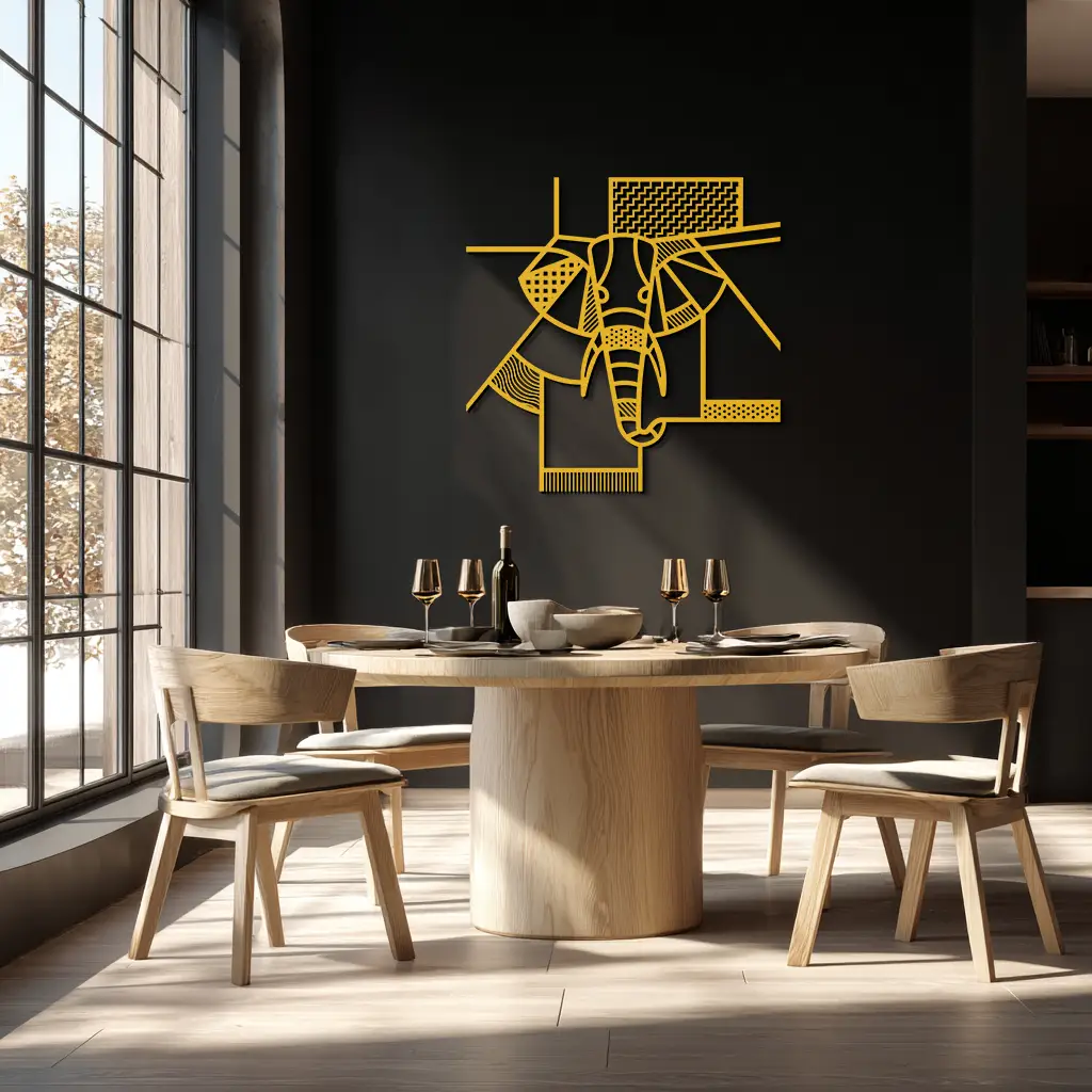 Geometric Elephant Metal Wall Art – Abstract Safari Animal Silhouette for Modern Interiors- KAF353 by Enova Art