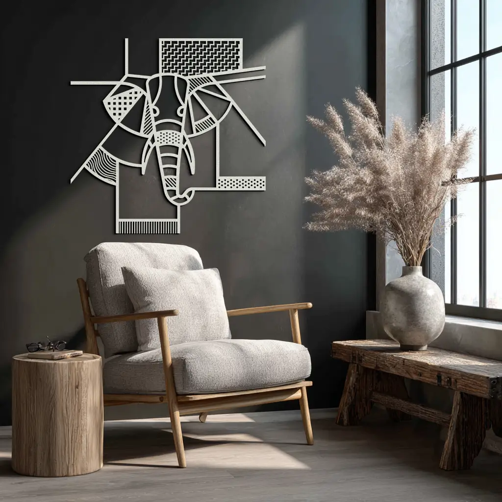 Geometric Elephant Metal Wall Art – Abstract Safari Animal Silhouette for Modern Interiors- KAF353 by Enova Art