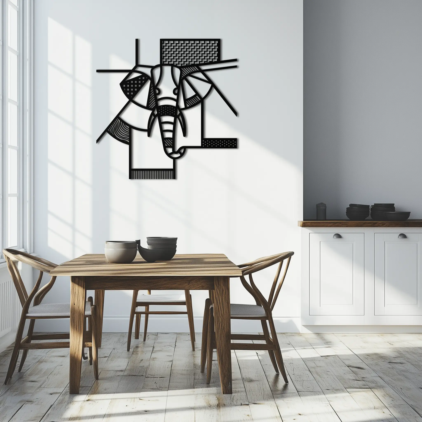 Geometric Elephant Metal Wall Art – Abstract Safari Animal Silhouette for Modern Interiors- KAF353 by Enova Art