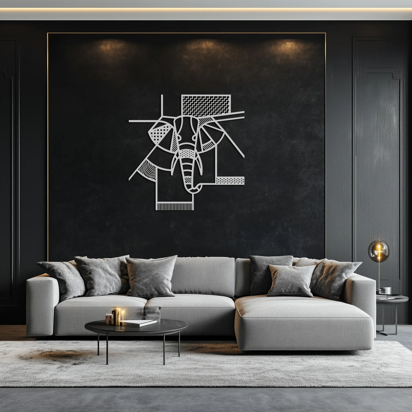 Geometric Elephant Metal Wall Art – Abstract Safari Animal Silhouette for Modern Interiors- KAF353 by Enova Art
