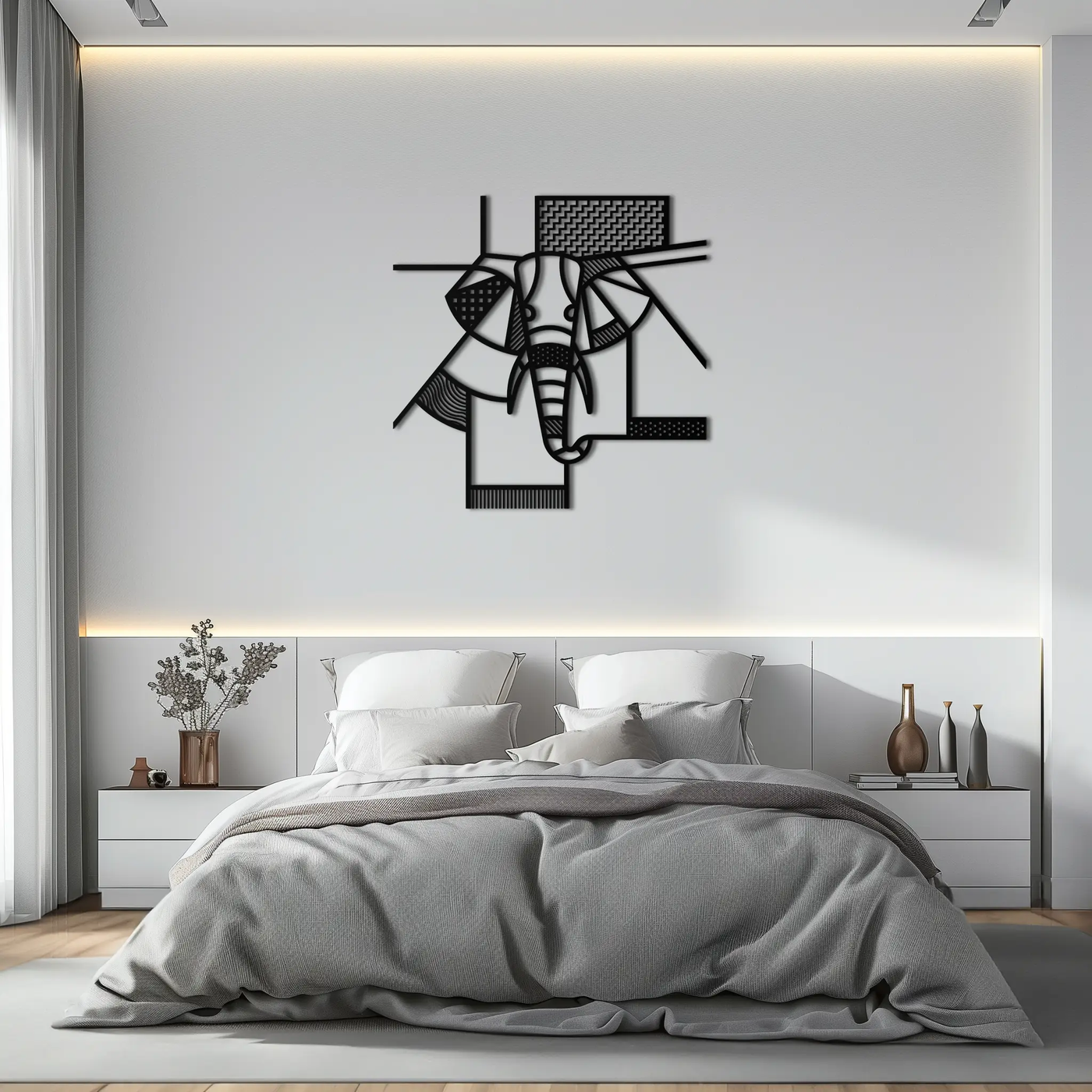 Geometric Elephant Metal Wall Art – Abstract Safari Animal Silhouette for Modern Interiors- KAF353 by Enova Art