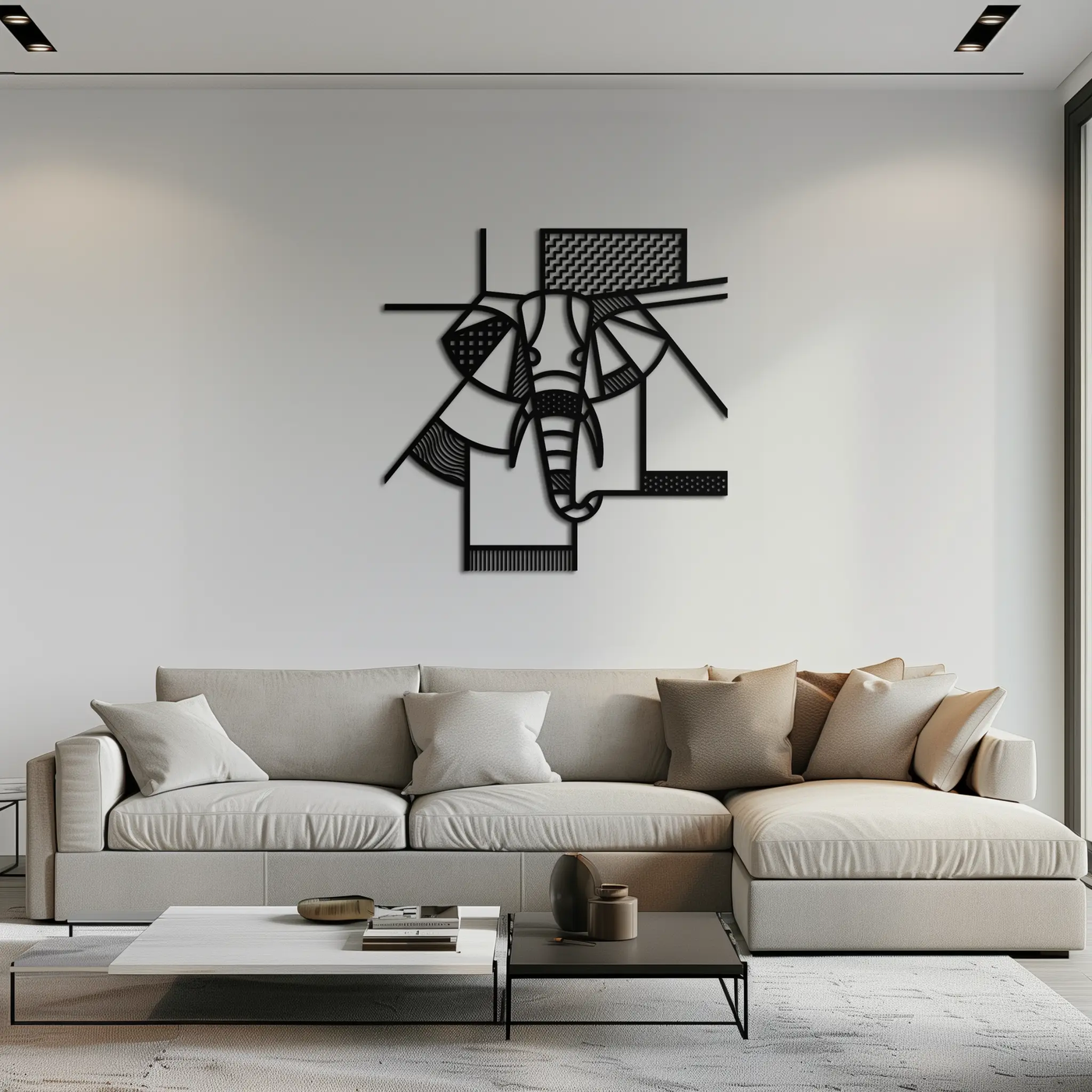 Geometric Elephant Metal Wall Art – Abstract Safari Animal Silhouette for Modern Interiors- KAF353 by Enova Art