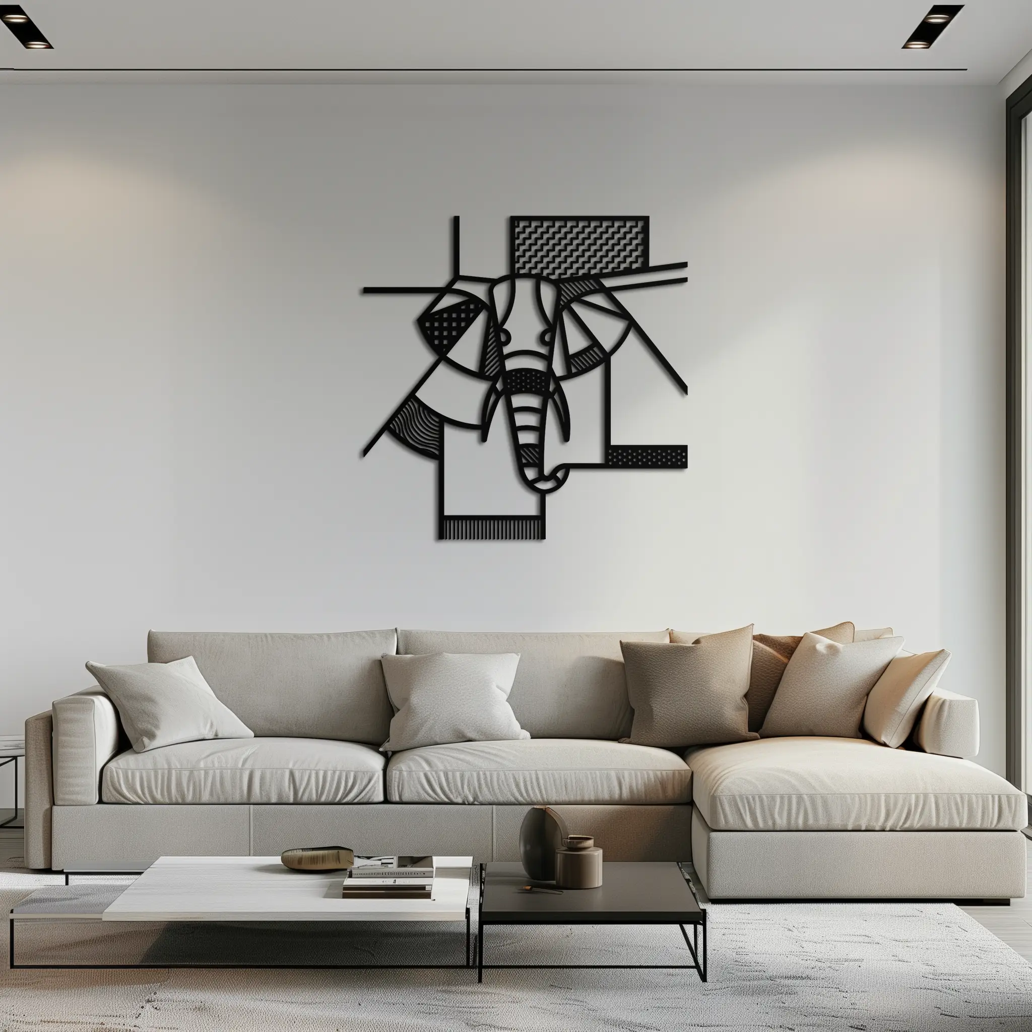 Geometric Elephant Metal Wall Art – Abstract Safari Animal Silhouette for Modern Interiors- KAF353 by Enova Art