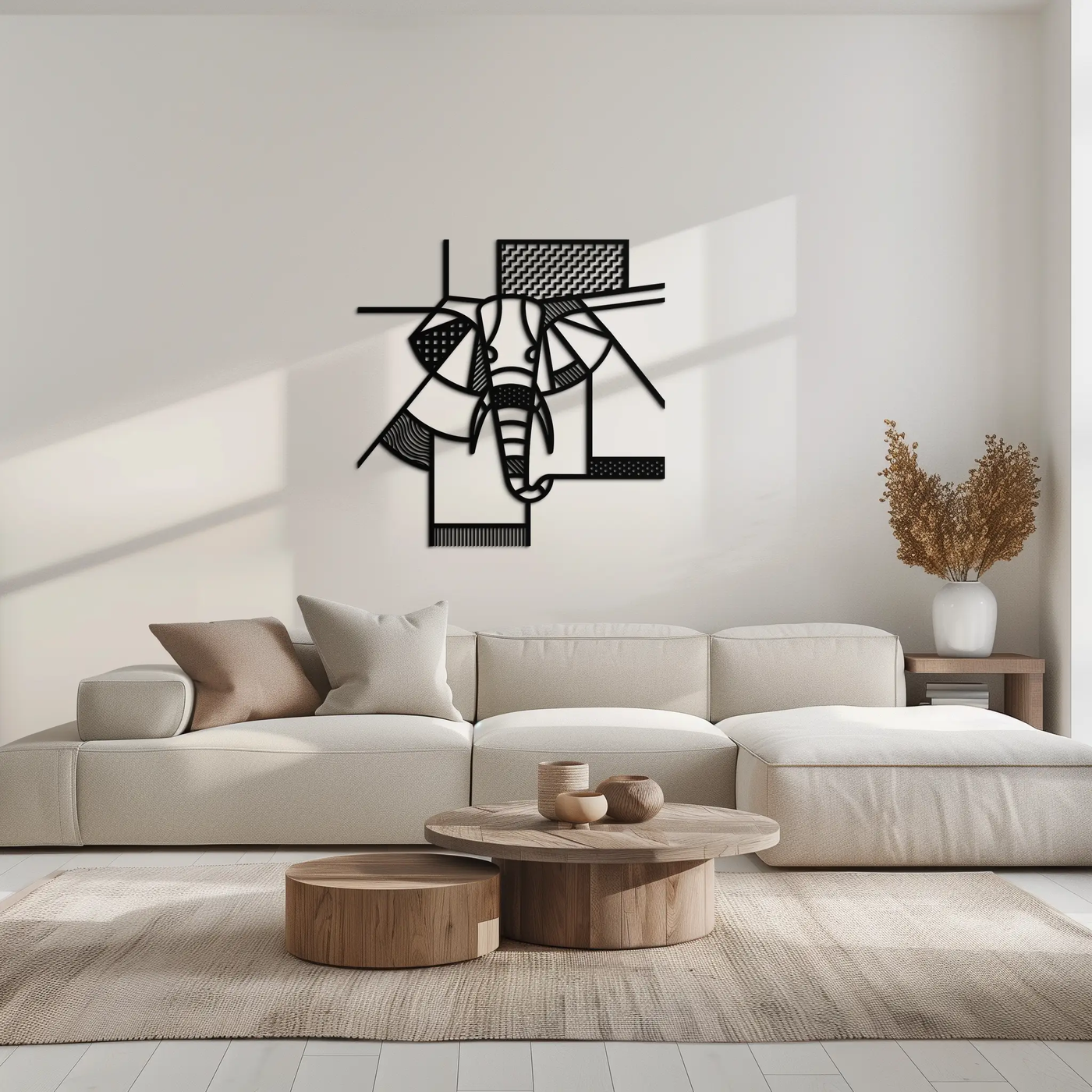 Geometric Elephant Metal Wall Art – Abstract Safari Animal Silhouette for Modern Interiors- KAF353 by Enova Art