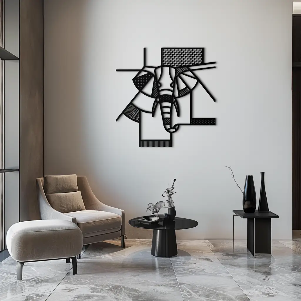 Geometric Elephant Metal Wall Art – Abstract Safari Animal Silhouette for Modern Interiors- KAF353 by Enova Art