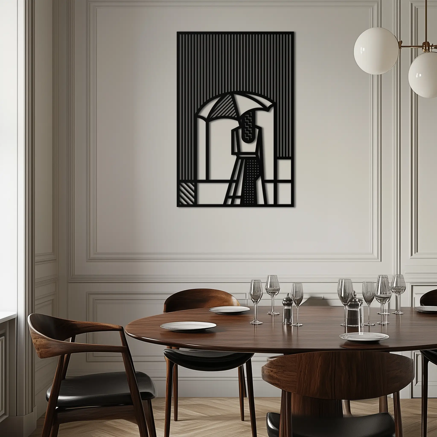 Woman with Umbrella Abstract Metal Wall Art – Modern Rainy Day Silhouette Steel Decor- KAF354 by Enova Art