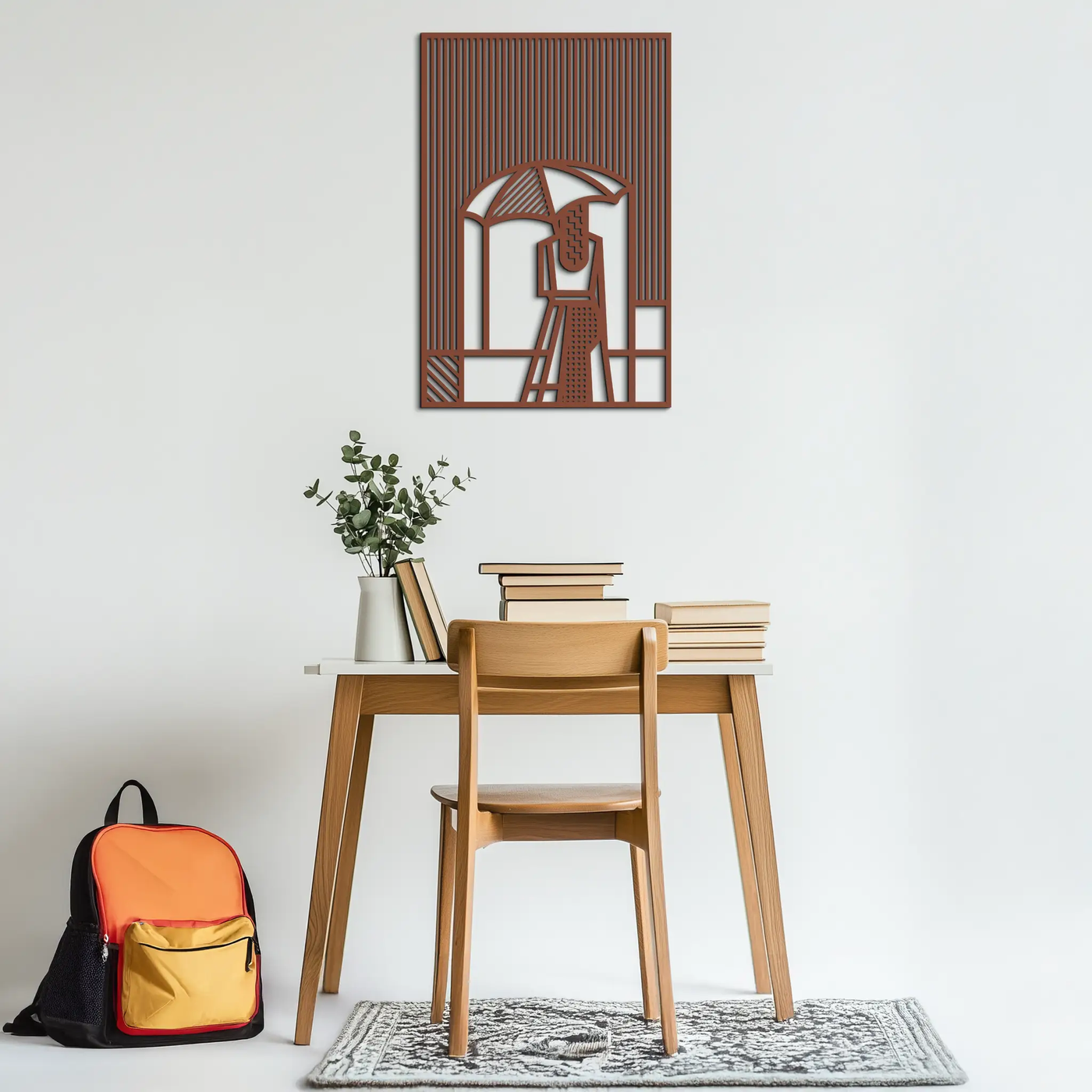 Woman with Umbrella Abstract Metal Wall Art – Modern Rainy Day Silhouette Steel Decor- KAF354 by Enova Art