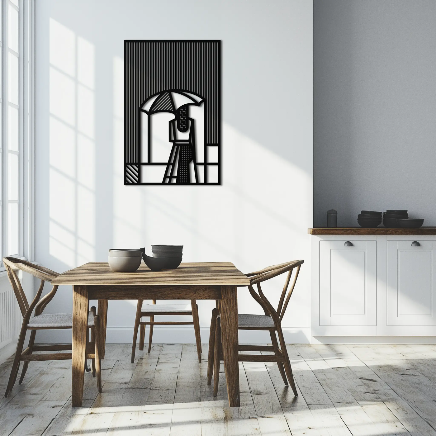 Woman with Umbrella Abstract Metal Wall Art – Modern Rainy Day Silhouette Steel Decor- KAF354 by Enova Art