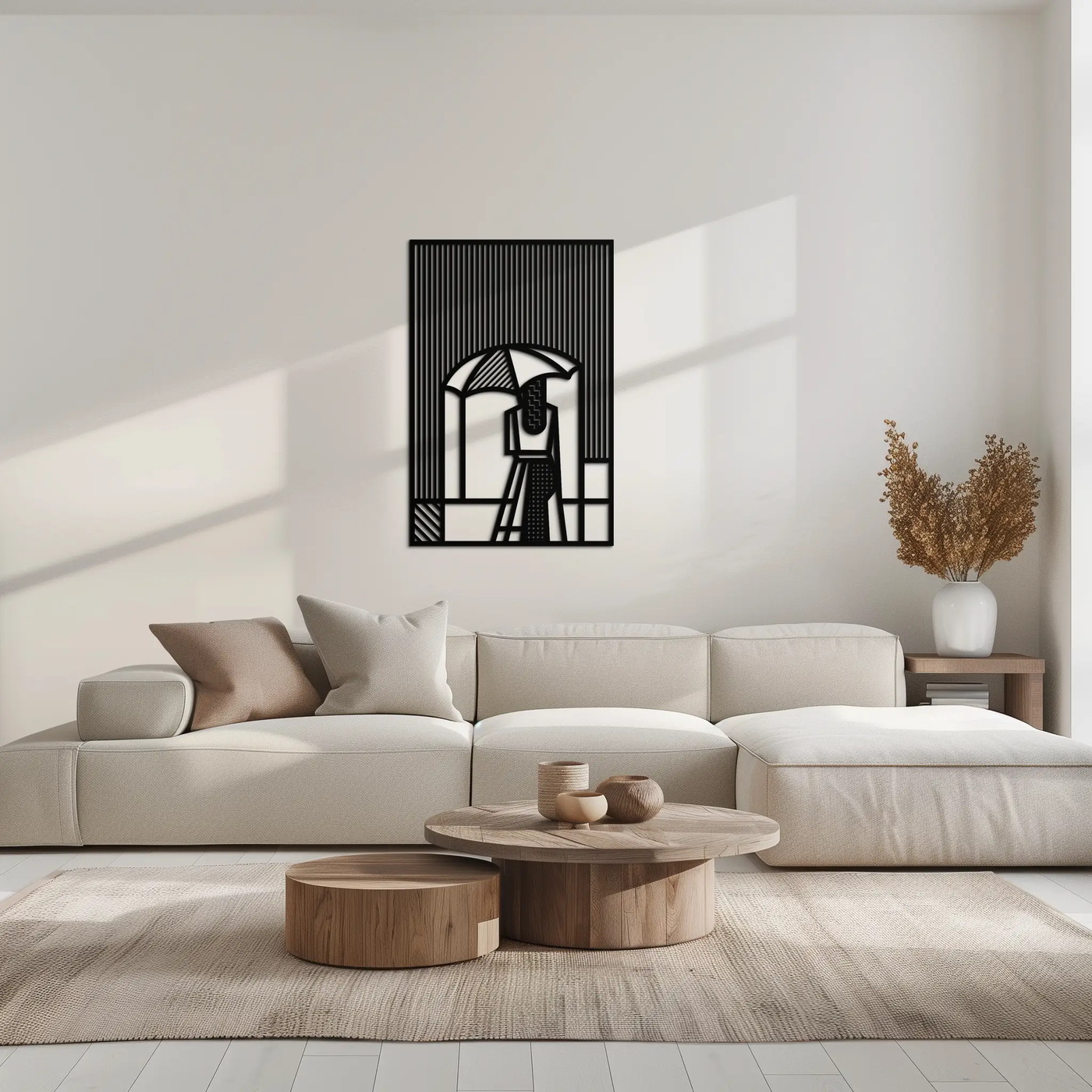 Woman with Umbrella Abstract Metal Wall Art – Modern Rainy Day Silhouette Steel Decor- KAF354 by Enova Art