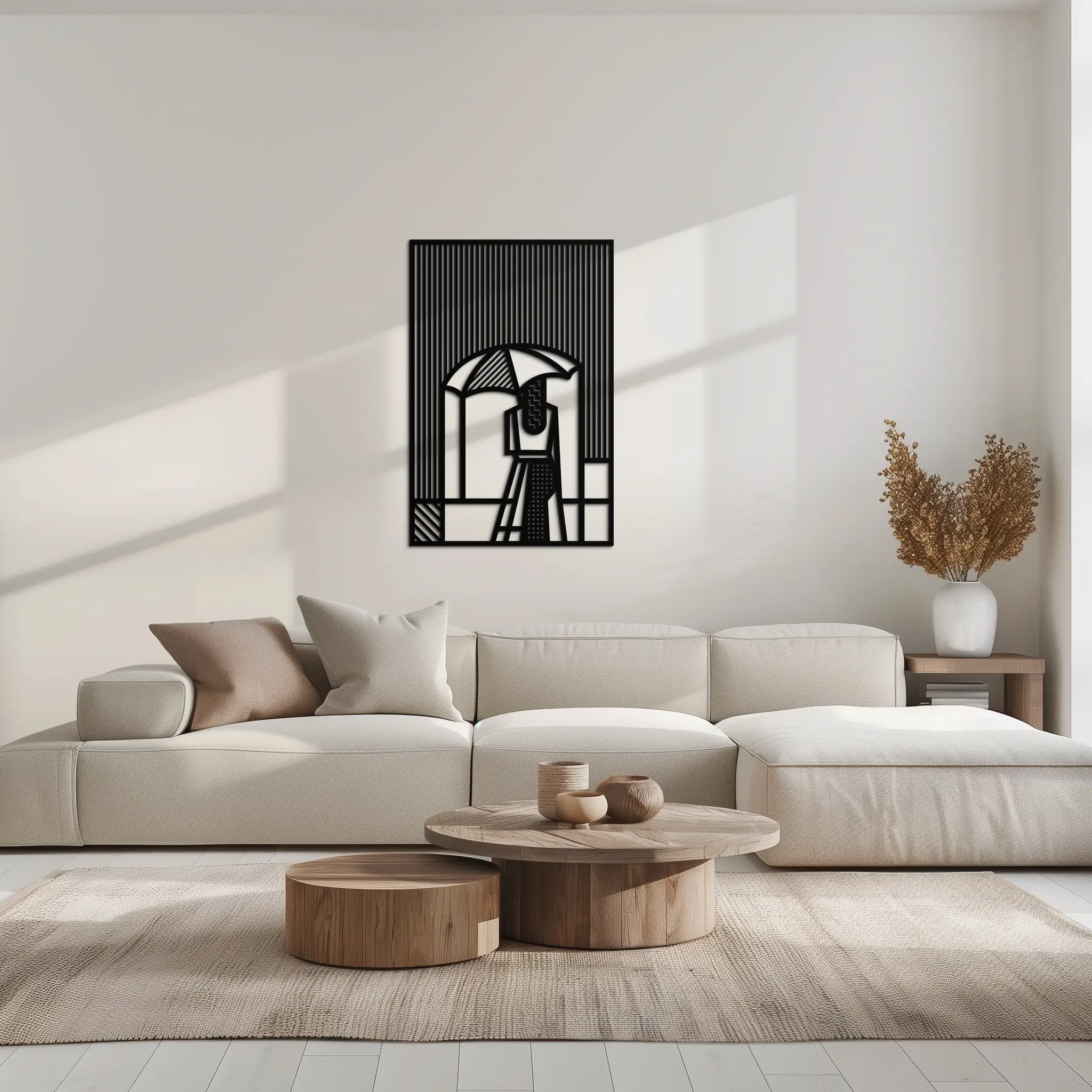 Woman with Umbrella Abstract Metal Wall Art – Modern Rainy Day Silhouette Steel Decor- KAF354 by Enova Art