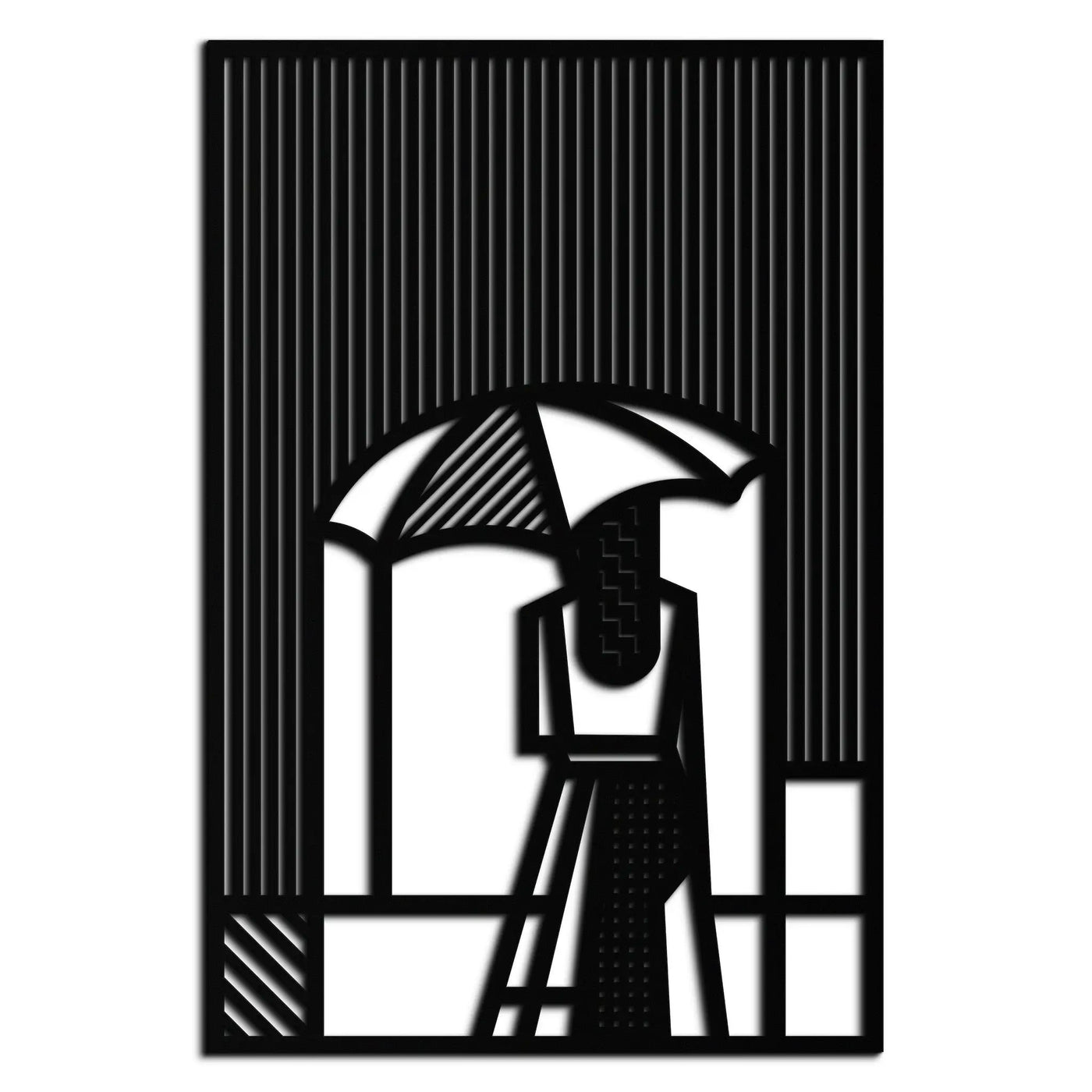Woman with Umbrella Abstract Metal Wall Art – Modern Rainy Day Silhouette Steel Decor- KAF354 by Enova Art