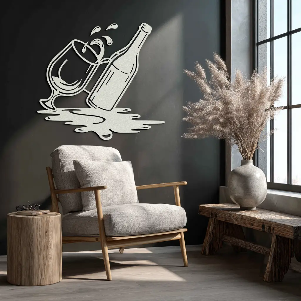 Wine Bottle and Glass Metal Wall Art – Modern Bar Decor with Splash Effect for Kitchen or Lounge Spaces- KAF356 by Enova Art