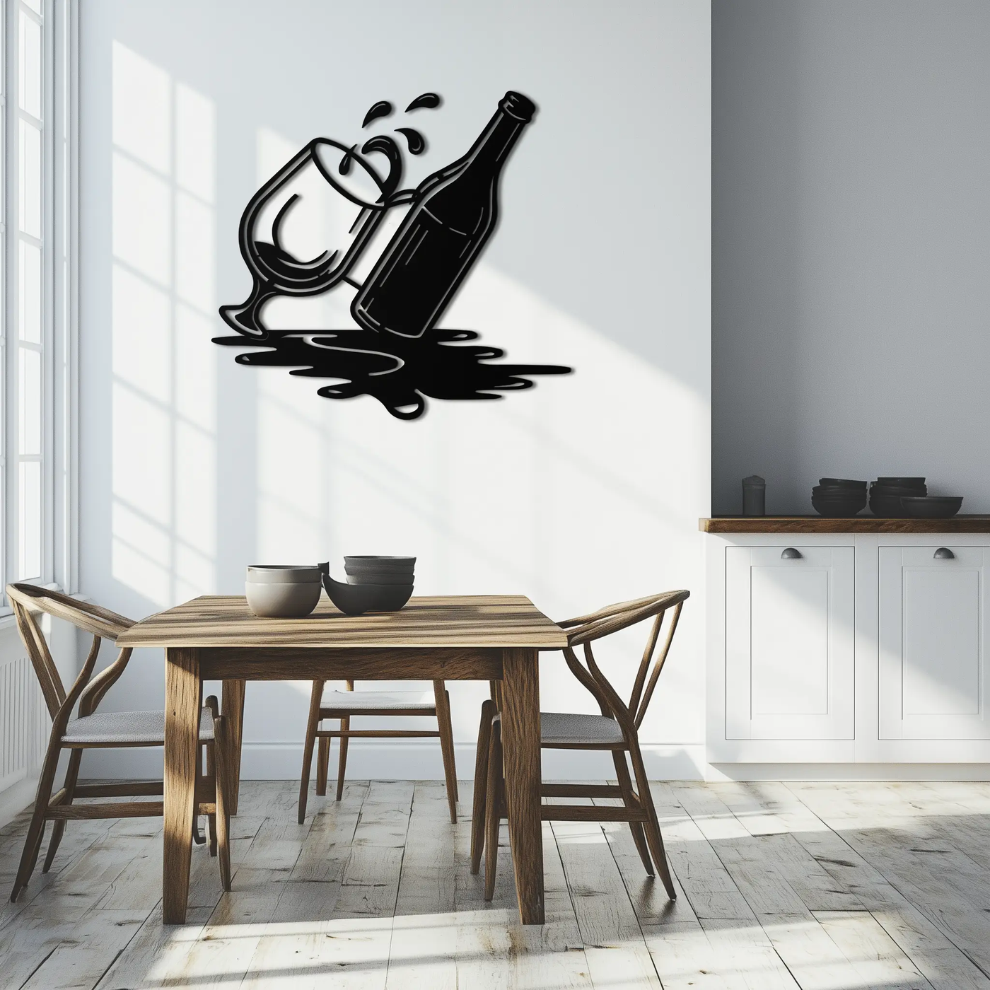 Wine Bottle and Glass Metal Wall Art – Modern Bar Decor with Splash Effect for Kitchen or Lounge Spaces- KAF356 by Enova Art
