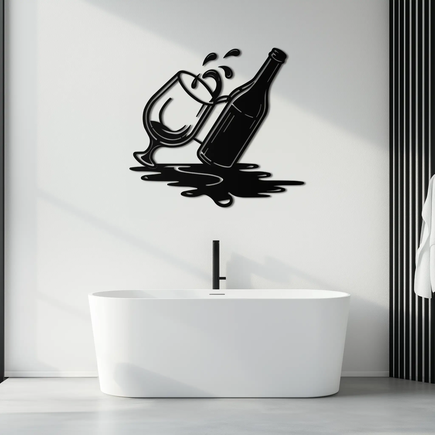 Wine Bottle and Glass Metal Wall Art – Modern Bar Decor with Splash Effect for Kitchen or Lounge Spaces- KAF356 by Enova Art