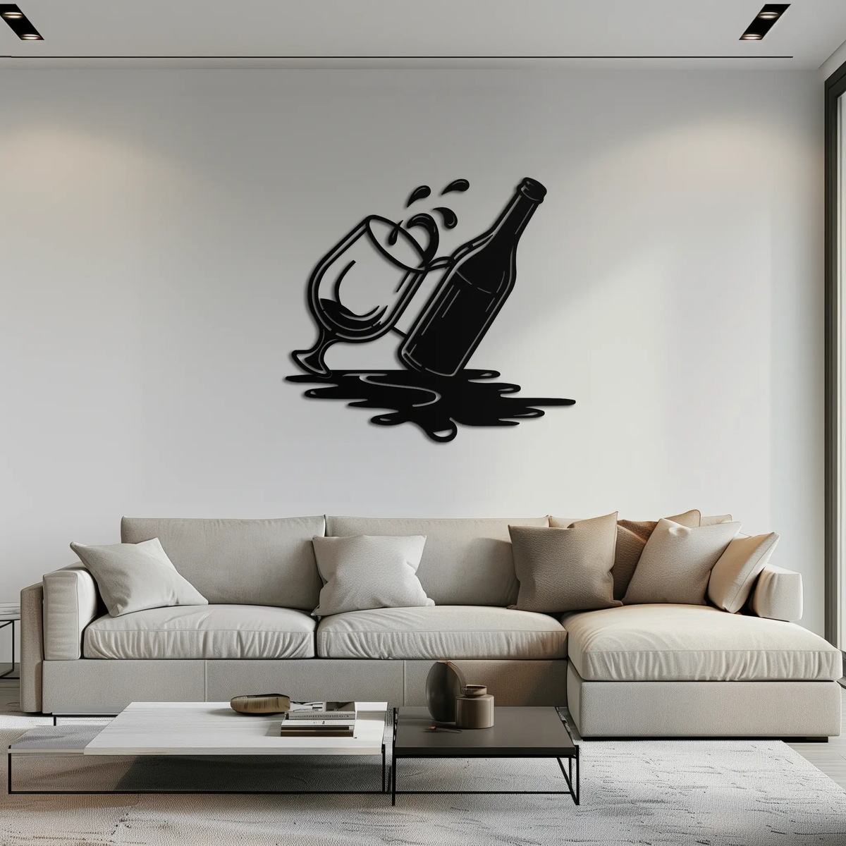 Wine Bottle and Glass Metal Wall Art – Modern Bar Decor with Splash Effect for Kitchen or Lounge Spaces- KAF356 by Enova Art