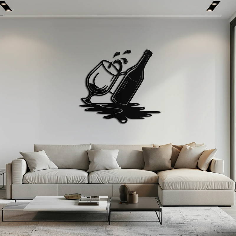 Wine Bottle and Glass Metal Wall Art – Modern Bar Decor with Splash Effect for Kitchen or Lounge Spaces- KAF356 by Enova Art