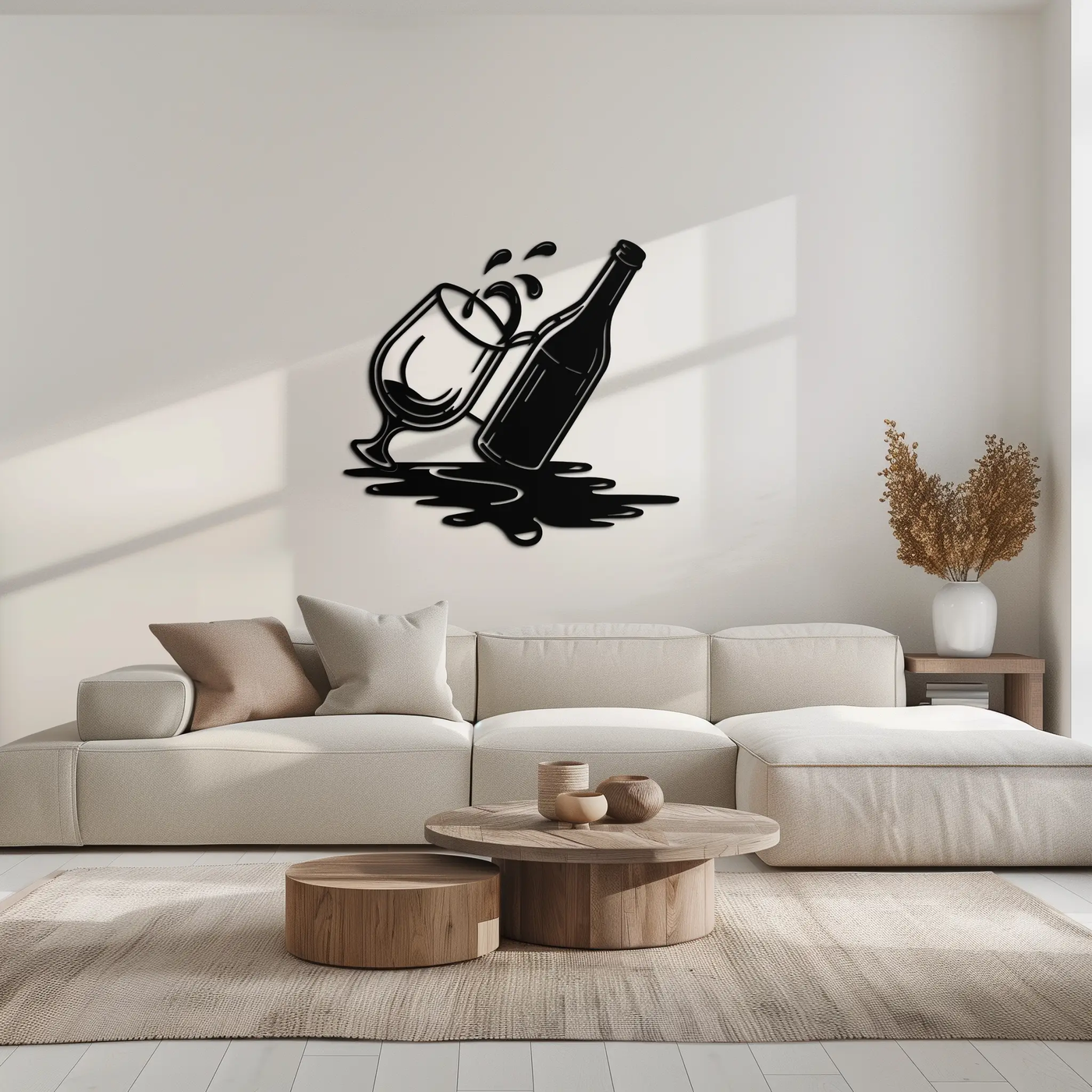 Wine Bottle and Glass Metal Wall Art – Modern Bar Decor with Splash Effect for Kitchen or Lounge Spaces- KAF356 by Enova Art