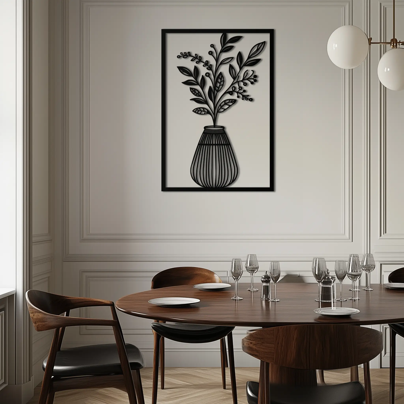 Botanical Vase Metal Wall Art – Elegant Plant Silhouette for Modern Nature-Inspired Decor- KAF357 by Enova Art