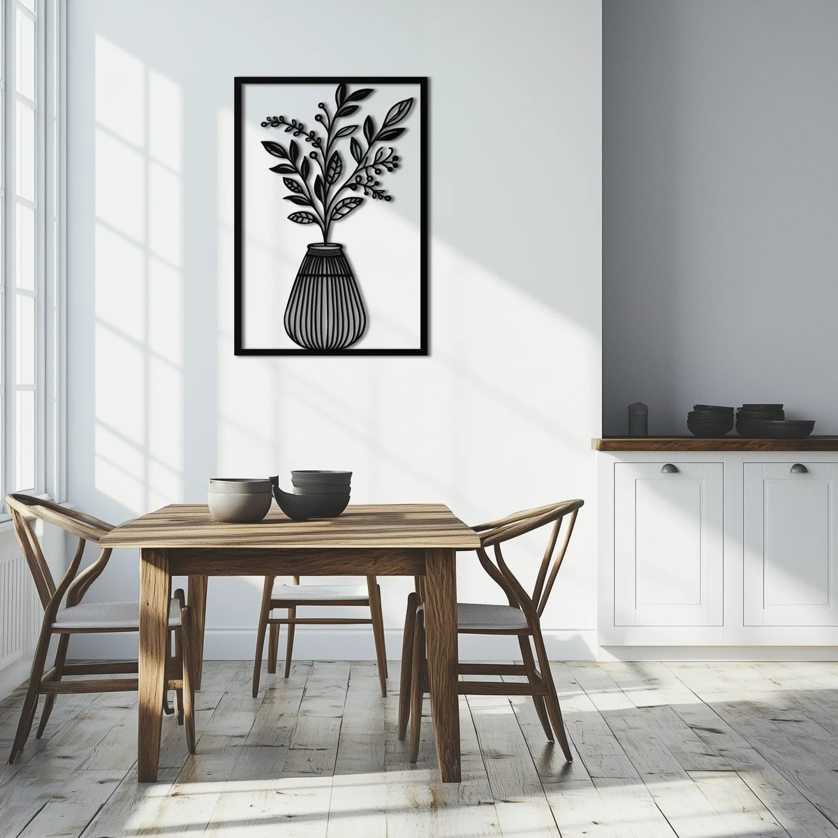 Botanical Vase Metal Wall Art – Elegant Plant Silhouette for Modern Nature-Inspired Decor- KAF357 by Enova Art