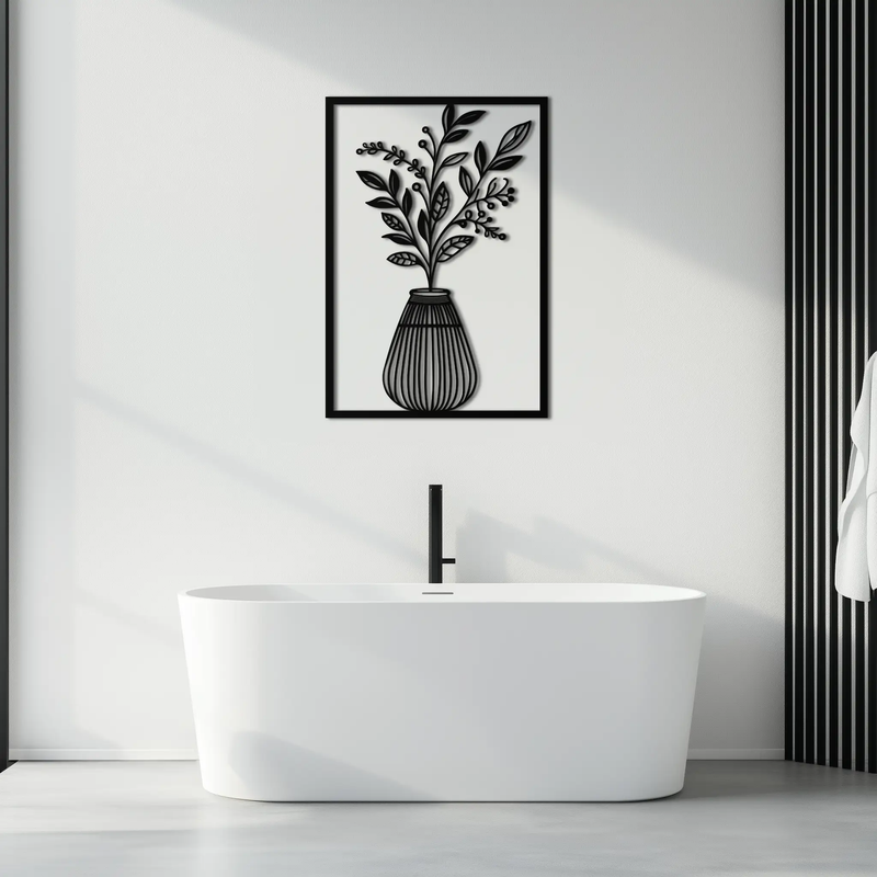Botanical Vase Metal Wall Art – Elegant Plant Silhouette for Modern Nature-Inspired Decor- KAF357 by Enova Art