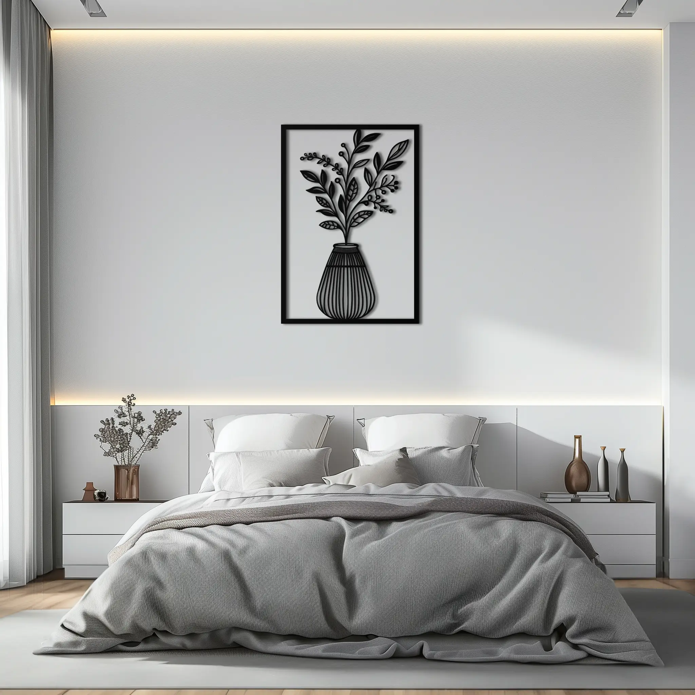 Botanical Vase Metal Wall Art – Elegant Plant Silhouette for Modern Nature-Inspired Decor- KAF357 by Enova Art