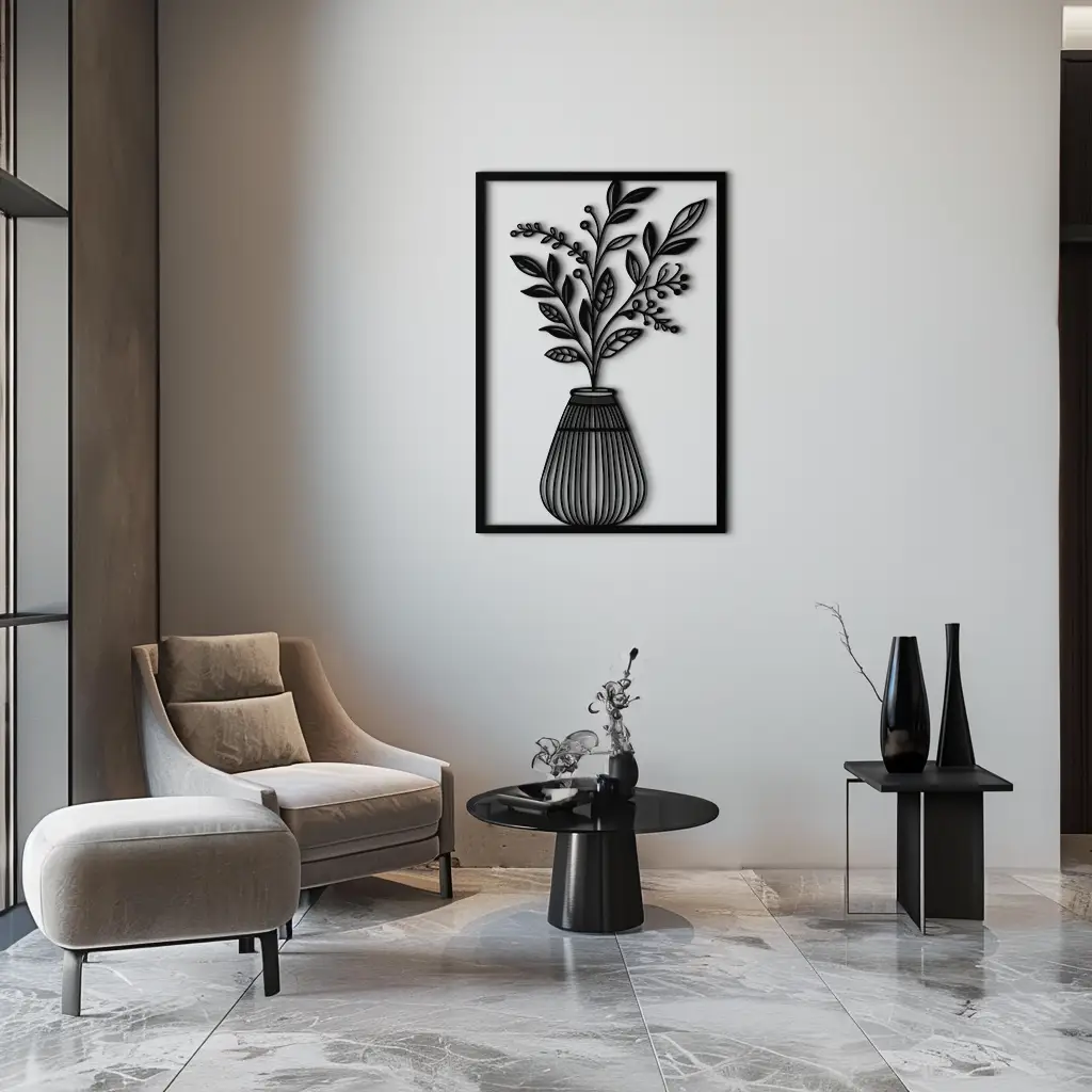 Botanical Vase Metal Wall Art – Elegant Plant Silhouette for Modern Nature-Inspired Decor- KAF357 by Enova Art